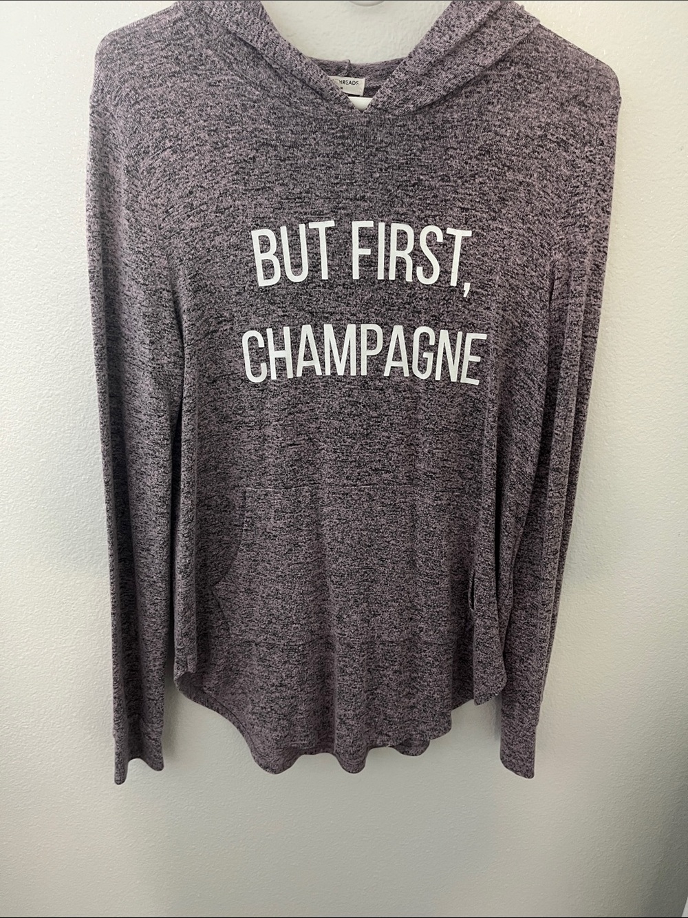 Grayson Threads Heathered Plum 'But First, Champagne' Hoodie